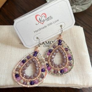 Nakamol - Teardrop Shape | Silver Tone | Purple Beaded Earrings - NWT